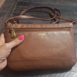 Vintage Fossil Brown Crossbody Bag with Gold Accents